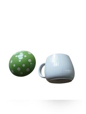 World Market Cost Plus Green Mushroom Polka-Dot Ceramic Mug with Lid